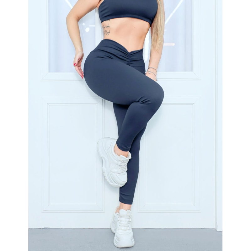 Calça Legging Feminina Empina Bumbum Cintura Alta em Poliamida Texturizada