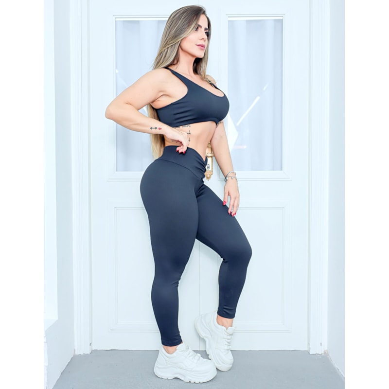 Conjunto Esportivo Feminino em Poliamida Texturizada Calça Empina Bumbum e Top com Bojo