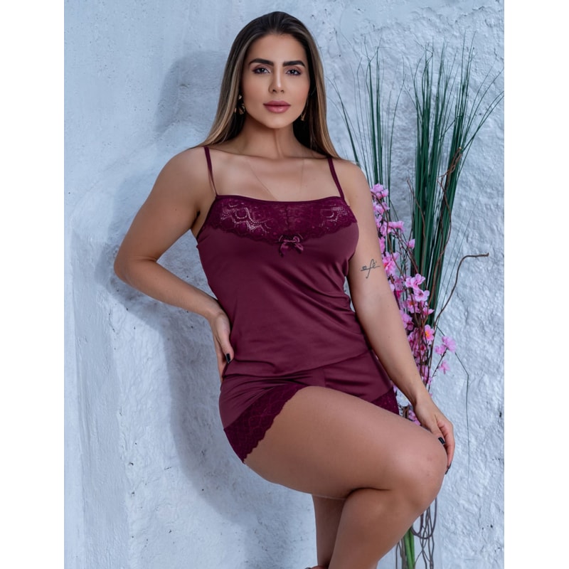 Baby Doll Feminino de Renda e Microfibra Sensual