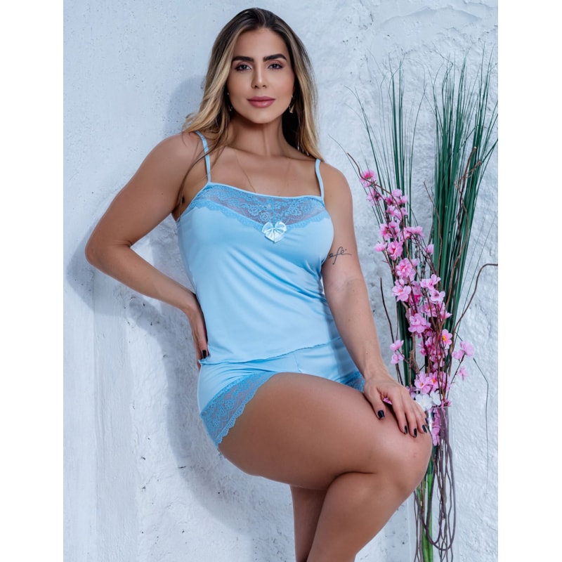 Pijama Short Doll de Renda e Microfibra Lingerie