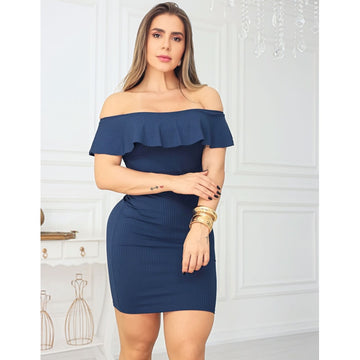 Vestido Feminino Curto Canelado Decote Ciganinha