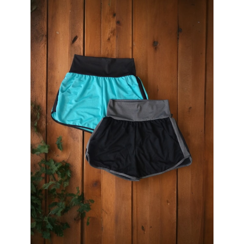 Kit Feminino Fitness com 2 Shorts Fitness Feminino Running com Bolso Dry Fit