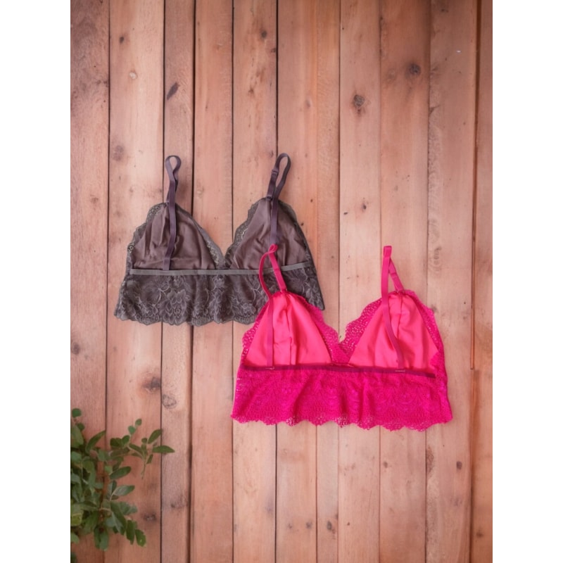 Kit com 2 Sutiãs Cropped Feminino em Renda sem Bojo com Alças Reguláveis