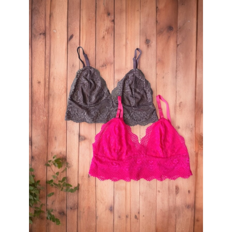 Kit com 2 Sutiãs Cropped Feminino em Renda sem Bojo com Alças Reguláveis
