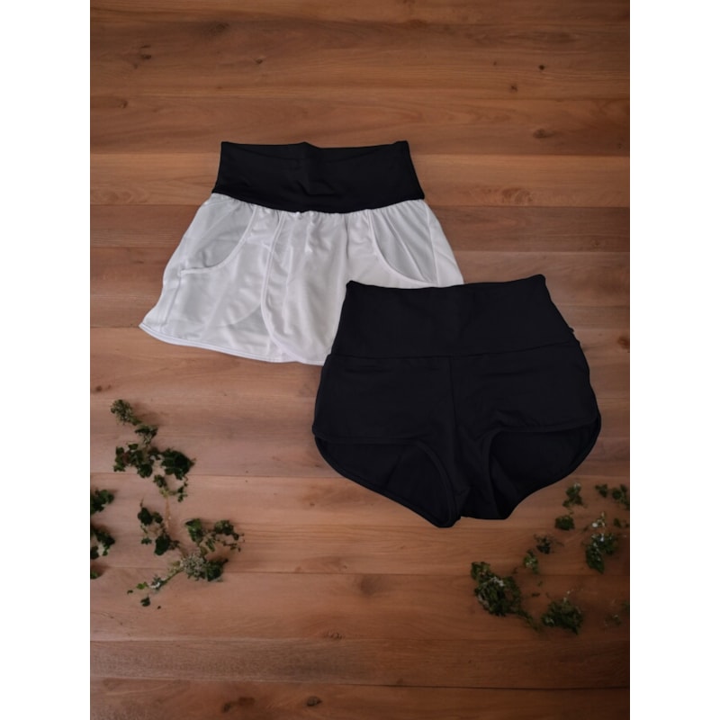 Kit Fitness com 1 Short Saia e 1 Sunguete Cintura Alta