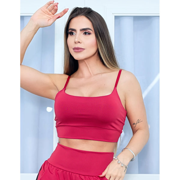 Cropped Top Fitness Vermelho com Bojo Removível e Alcinhas