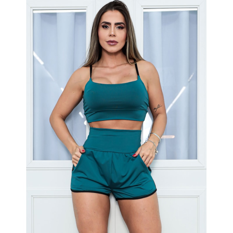 Short Feminino Running com Bolsos Lateriais para Academia