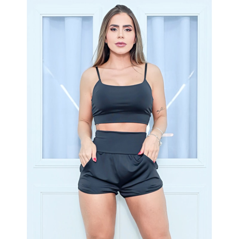 Conjunto Feminino Running Short e Top Alcinhas com Bojo Removível
