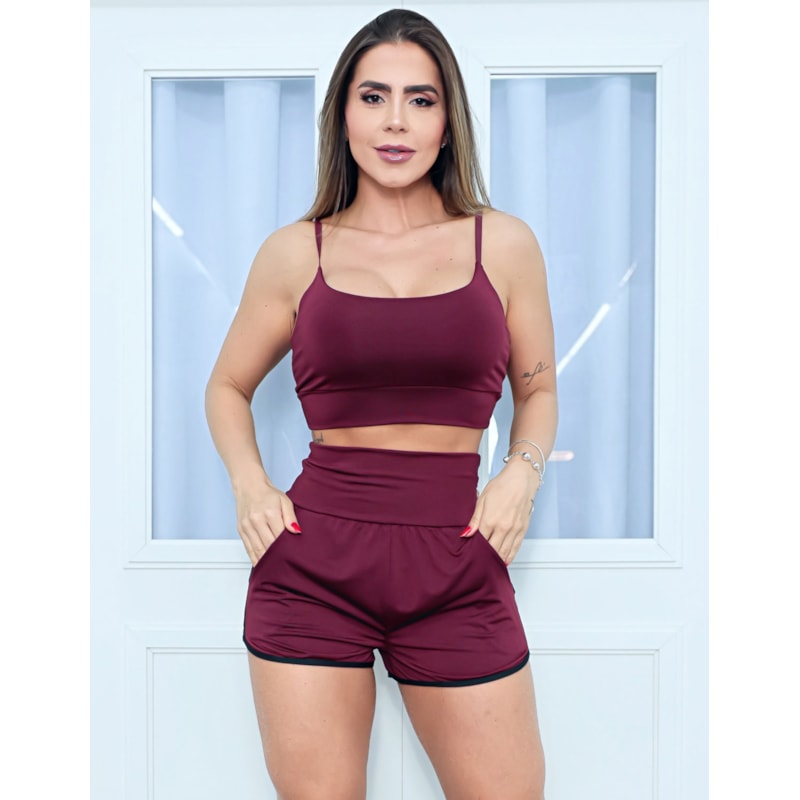 Conjunto Liso Feminino com Short e Top com Bojo para Academia