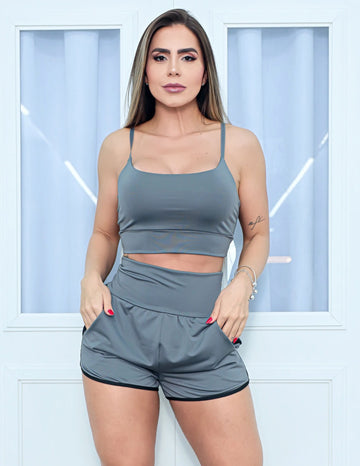 Conjunto Feminino Fitness Básico Top Alcinhas e Short Running