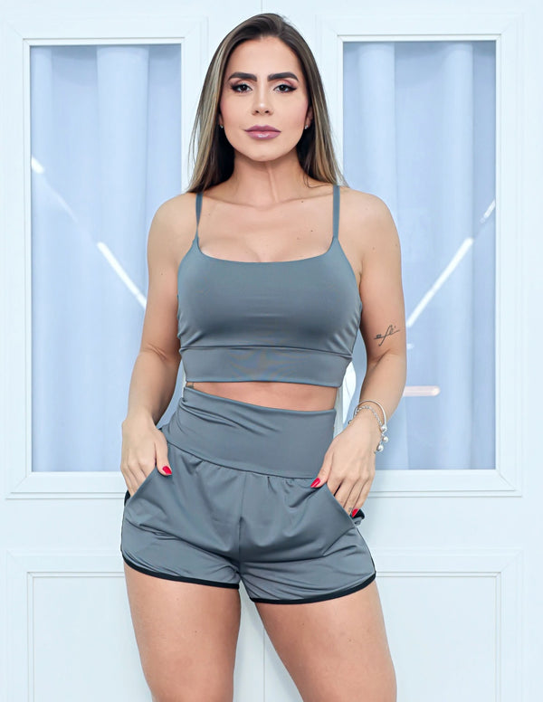 Conjunto Feminino Fitness Básico Top Alcinhas e Short Running