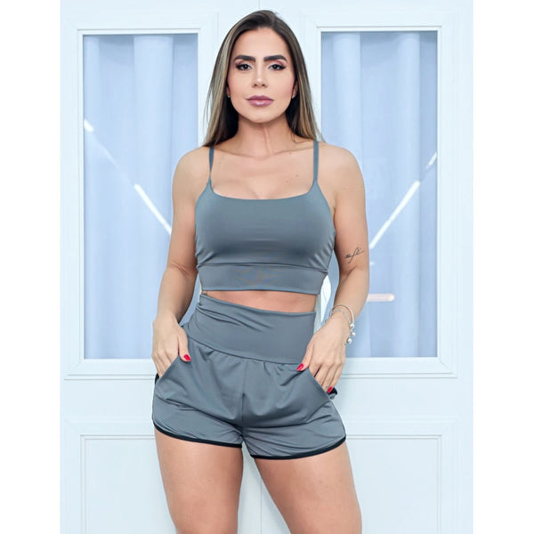 Conjunto Feminino Fitness Básico Top Alcinhas e Short Running