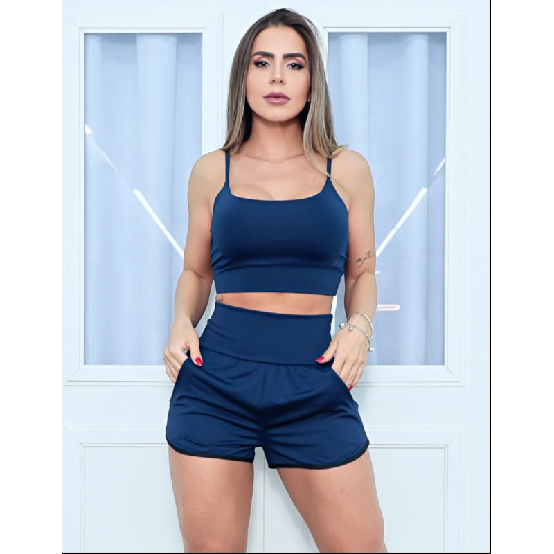Conjunto Feminino com Short Running e Top com Bojo Removível para Academia