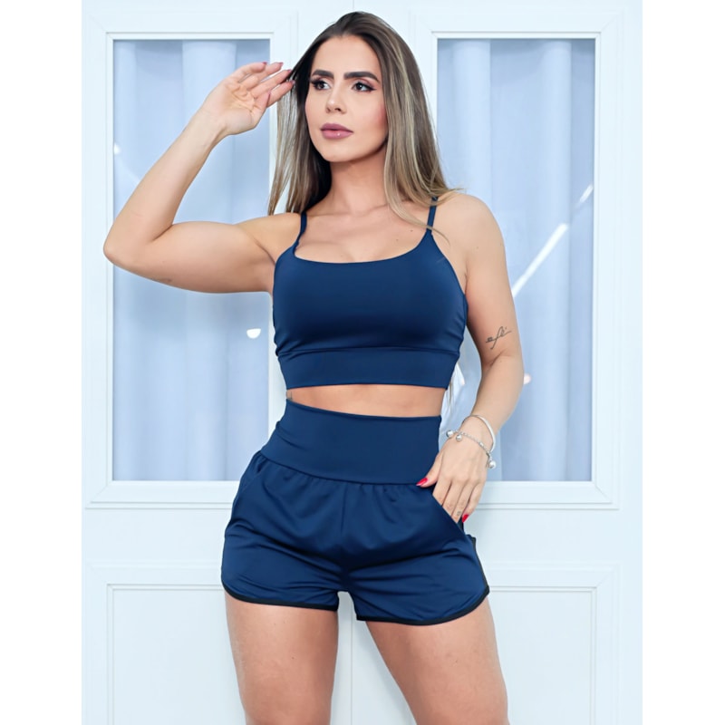 Conjunto Feminino com Short Running e Top com Bojo Removível para Academia