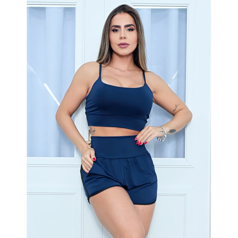 Conjunto Feminino com Short Running e Top com Bojo Removível para Academia