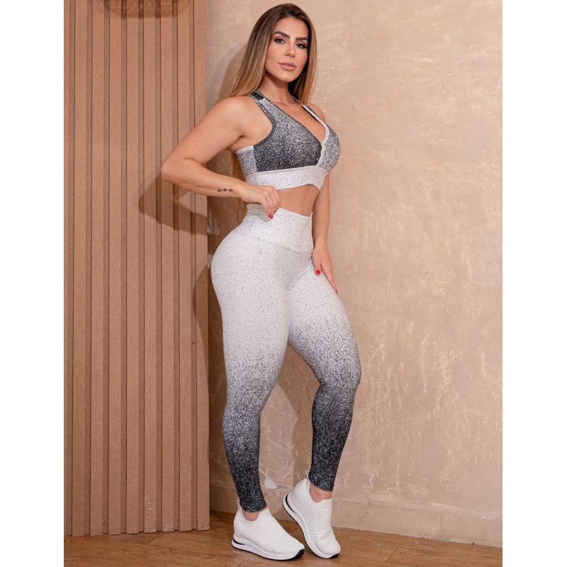Trio Bomber Feminino Degradê Casaco Calça Legging e Top com Bojo Removível