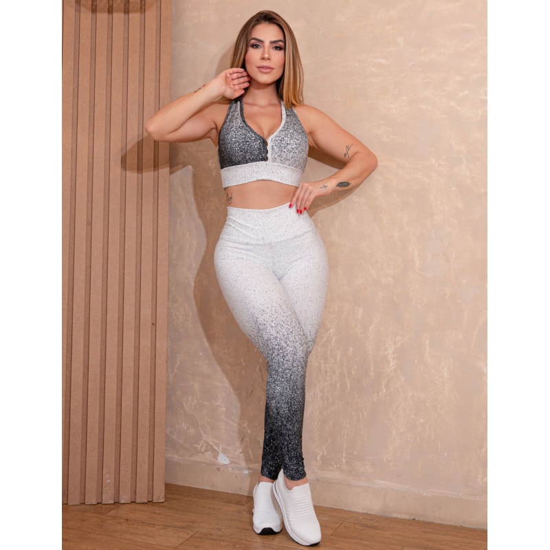 Trio Bomber Feminino Degradê Casaco Calça Legging e Top com Bojo Removível