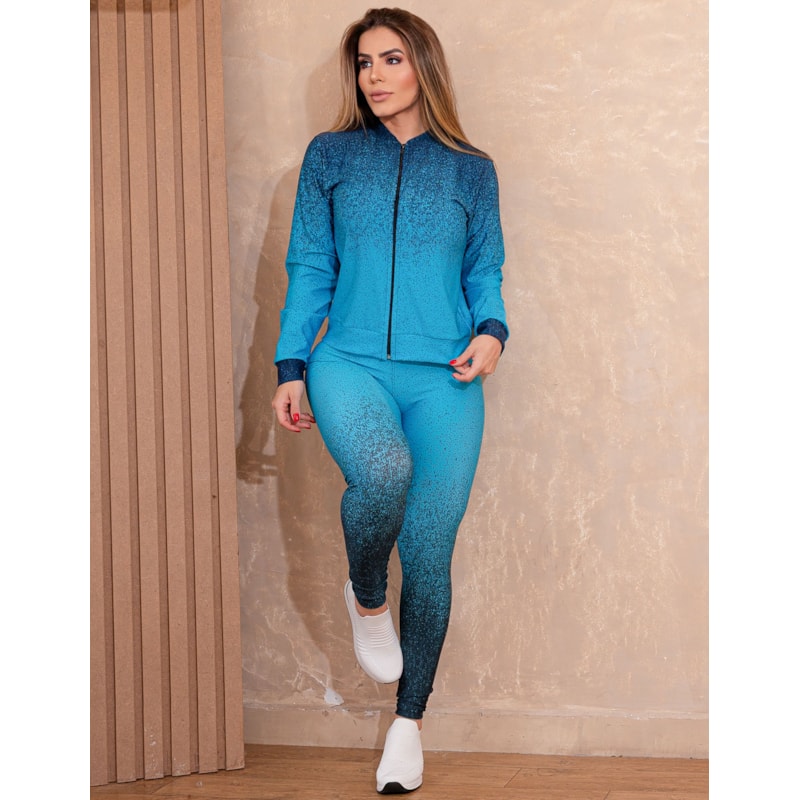 Trio Fitness Feminino Degradê Casaco Bomber  Calça Legging e Top com Bojo