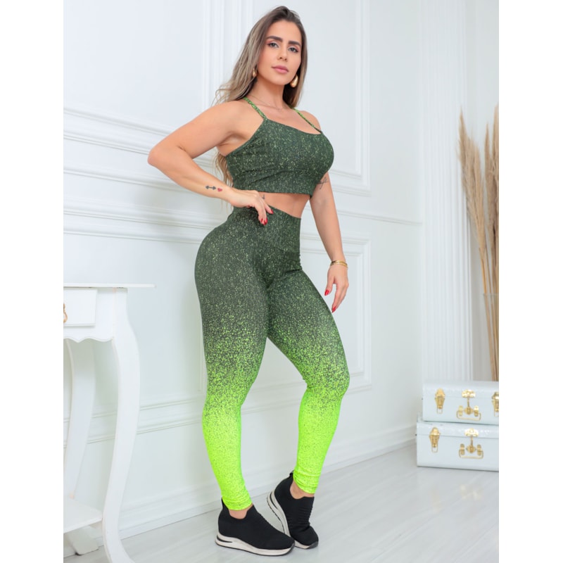 Conjunto Fitness Feminino Degradê Calça Legging + Top Alcinha