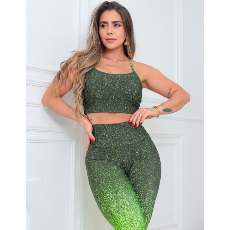 Conjunto Fitness Feminino Degradê Calça Legging + Top Alcinha