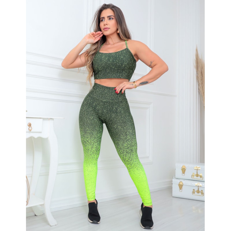 Conjunto Fitness Feminino Degradê Calça Legging + Top Alcinha