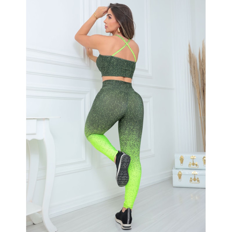 Conjunto Fitness Feminino Degradê Calça Legging + Top Alcinha