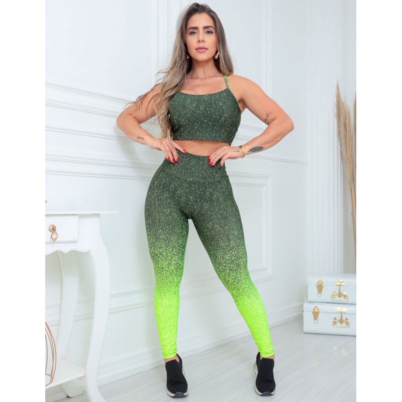 Conjunto Fitness Feminino Degradê Calça Legging + Top Alcinha