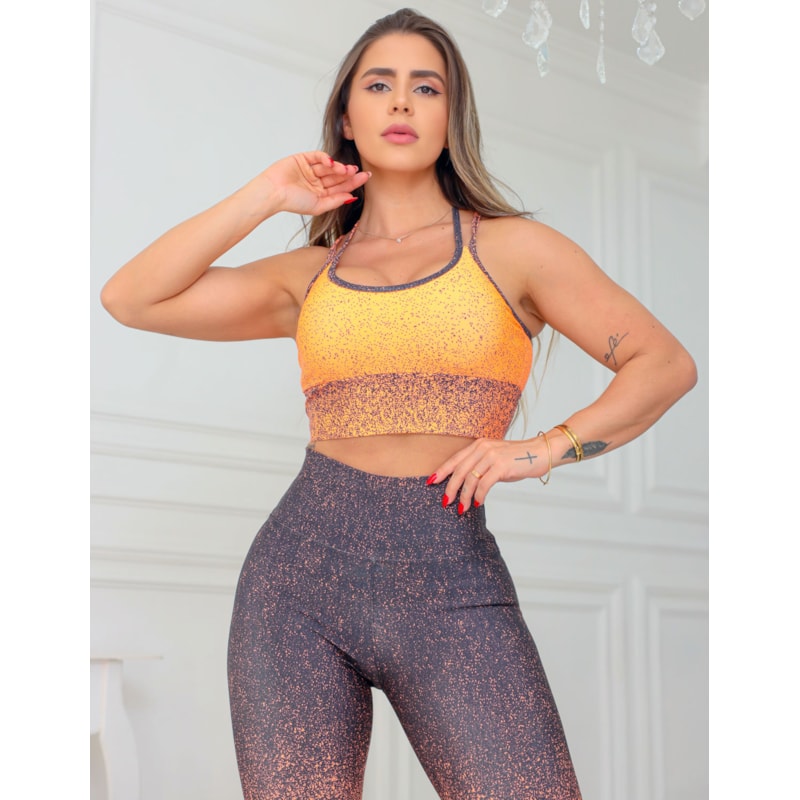 Conjunto Feminino Degradê com Calça Legging Cintura Alta e Top com Bojo para Academia