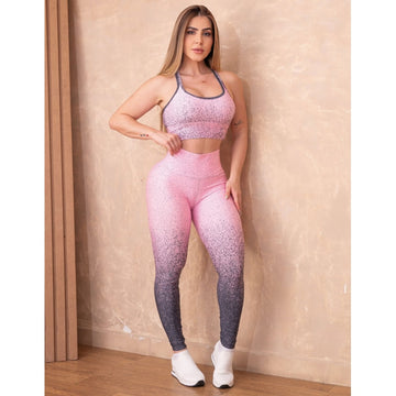 Conjunto Feminino Degrade Calça Legging e Top Academia Fitness