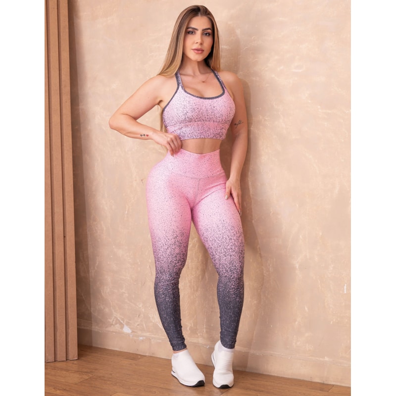 Conjunto Feminino Degrade Calça Legging e Top Academia Fitness