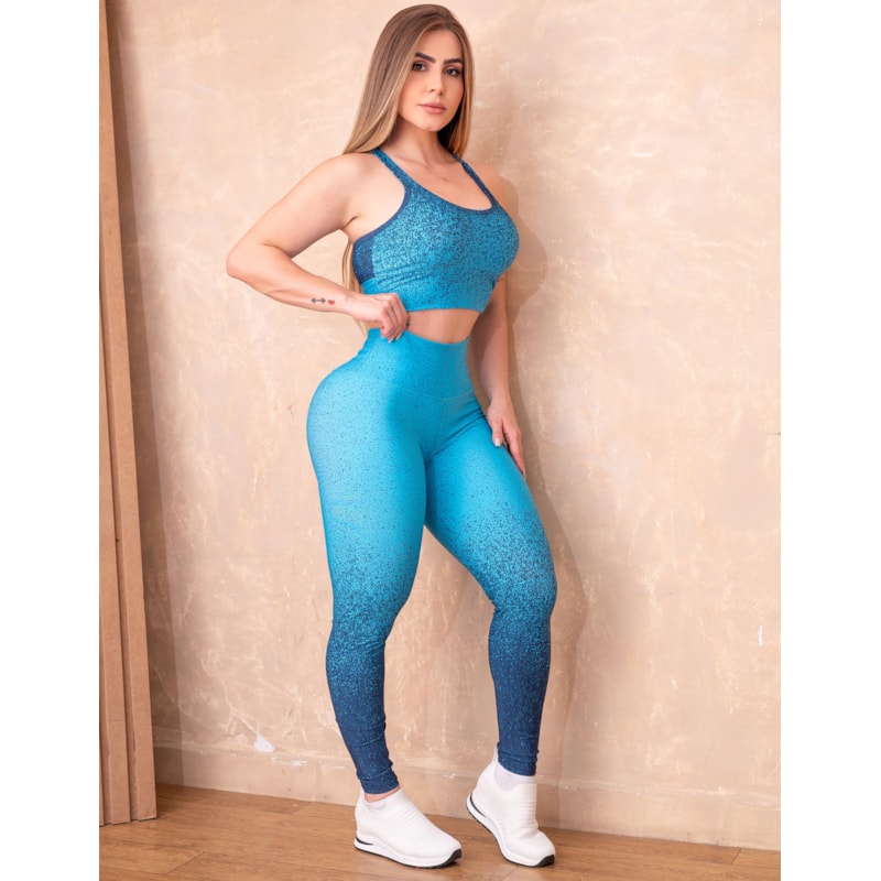 Conjunto Feminino Fitness Degradê Academia Fitness Top e Calça Legging