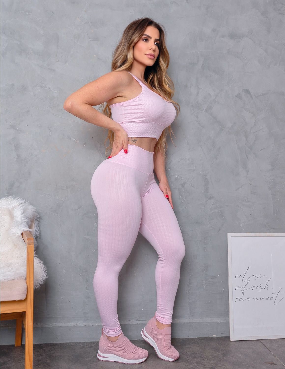Conjunto Cirre Texturizado Legging e Top Costas Cruzadas Fitness Treino
