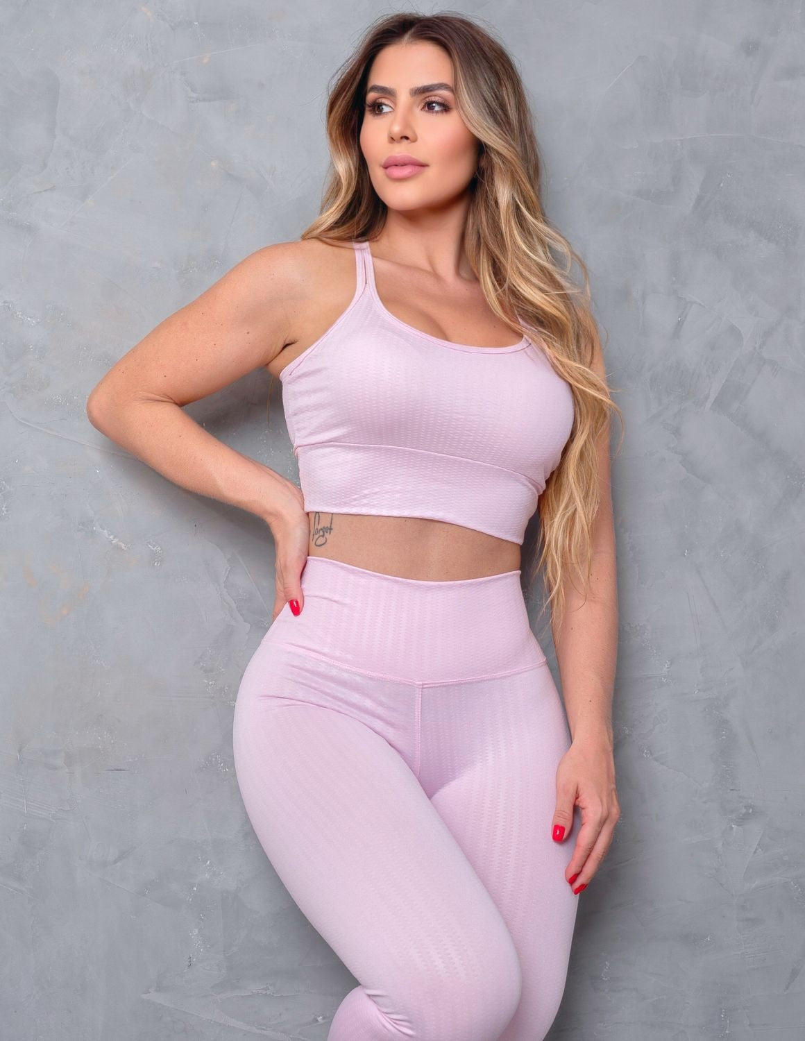 Conjunto Cirre Texturizado Legging e Top Costas Cruzadas Fitness Treino