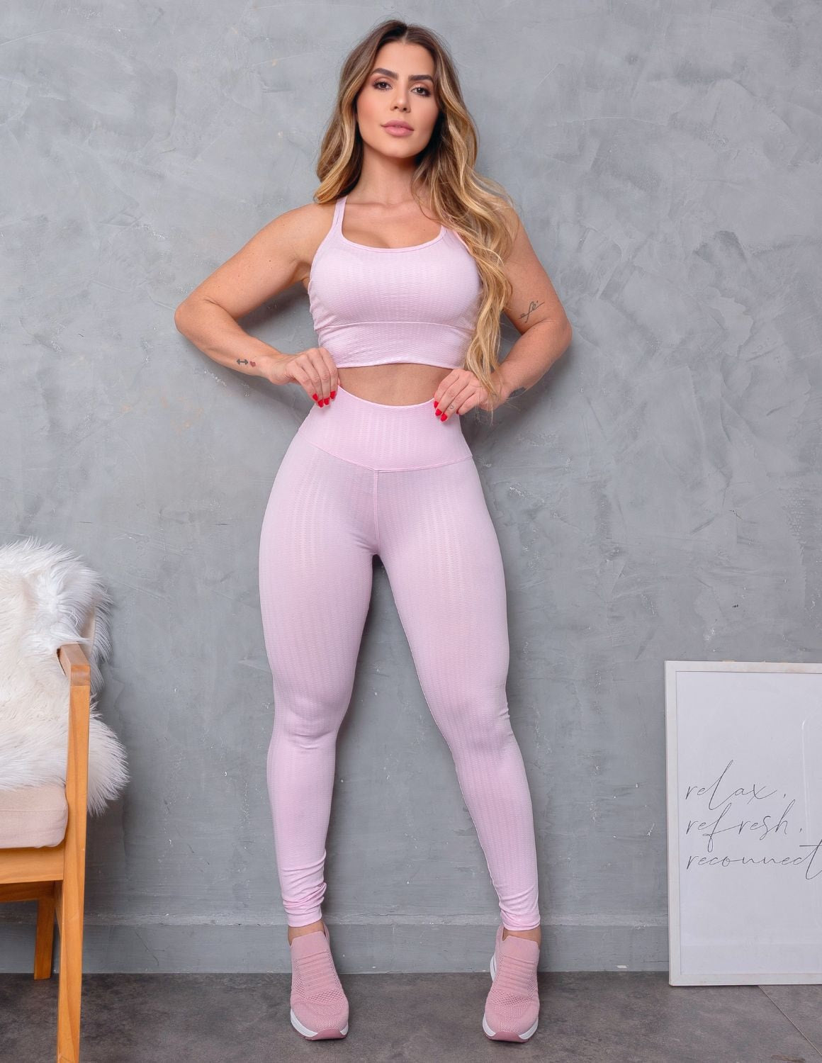 Conjunto Cirre Texturizado Legging e Top Costas Cruzadas Fitness Treino