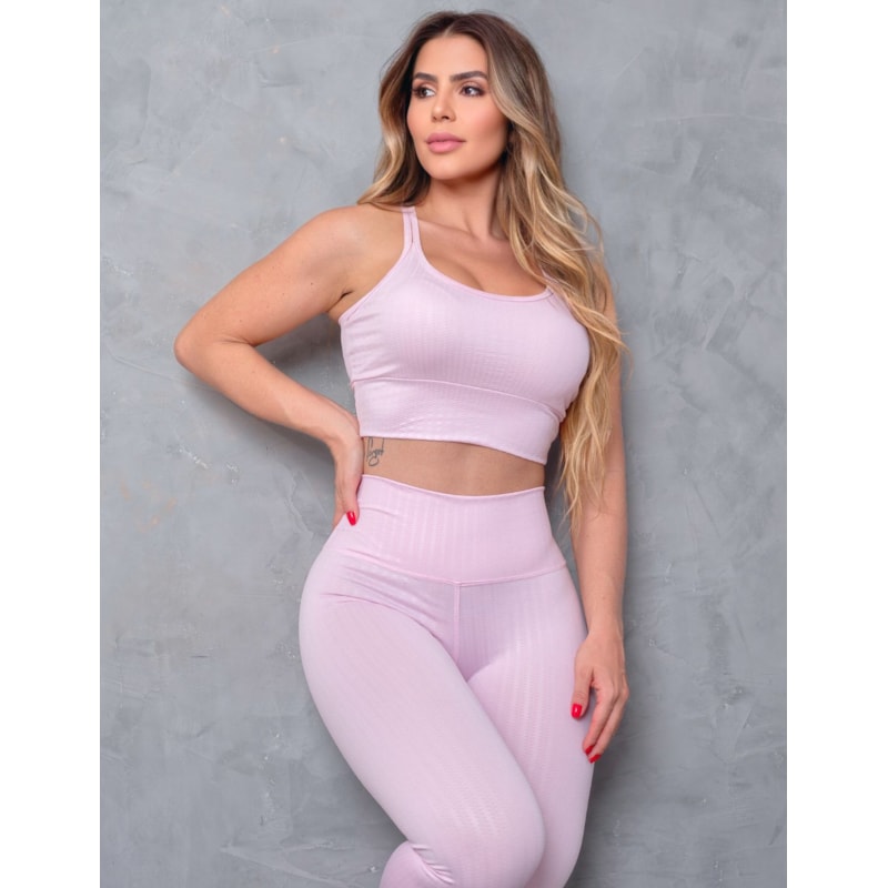 Conjunto Cirre Texturizado Legging e Top Costas Cruzadas Fitness Treino