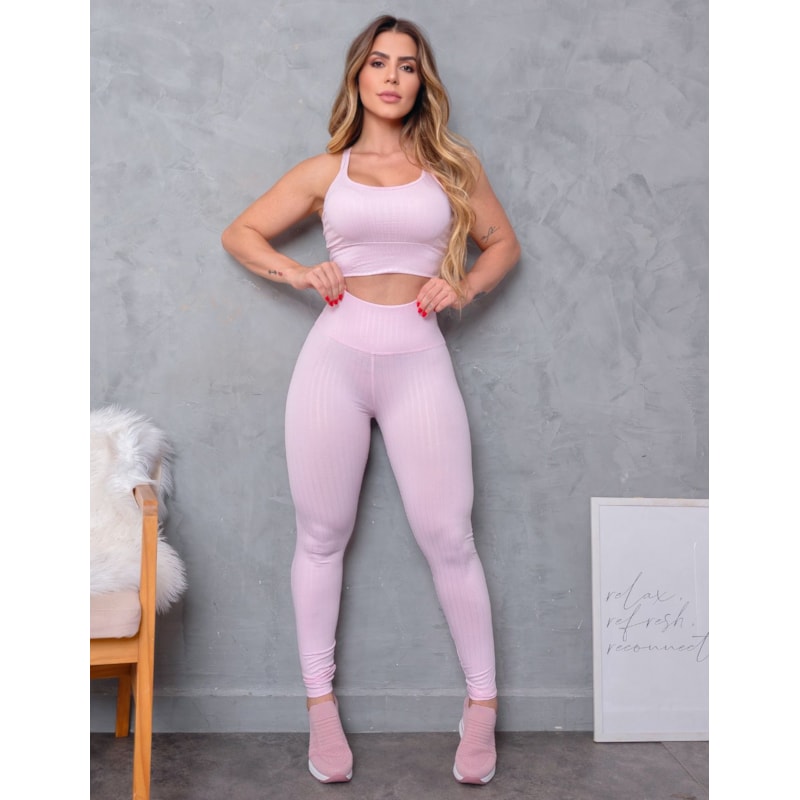 Conjunto Cirre Texturizado Legging e Top Costas Cruzadas Fitness Treino
