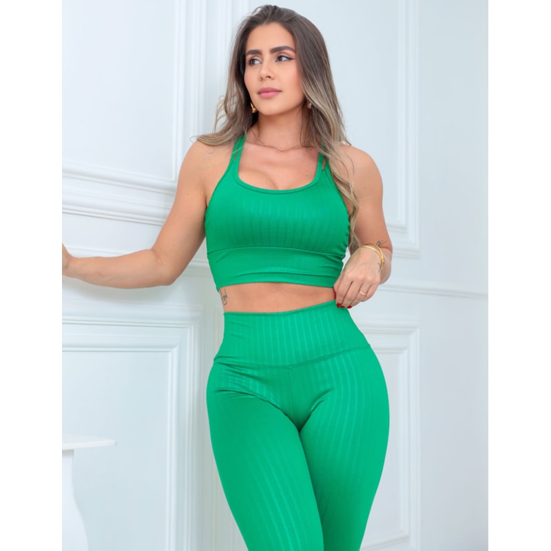 Conjunto Feminino Esportivo em Cirre Texturizado Calça e Top com Bojo