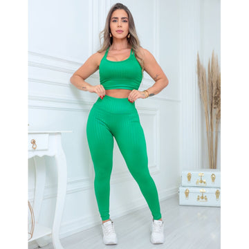 Conjunto Feminino Esportivo em Cirre Texturizado Calça e Top com Bojo