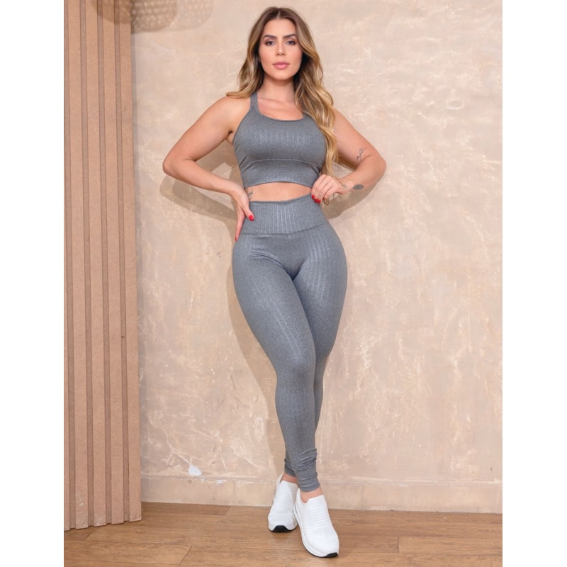 Conjunto Feminino Fitness em Cirre Texturizado Calça e Top com Bojo