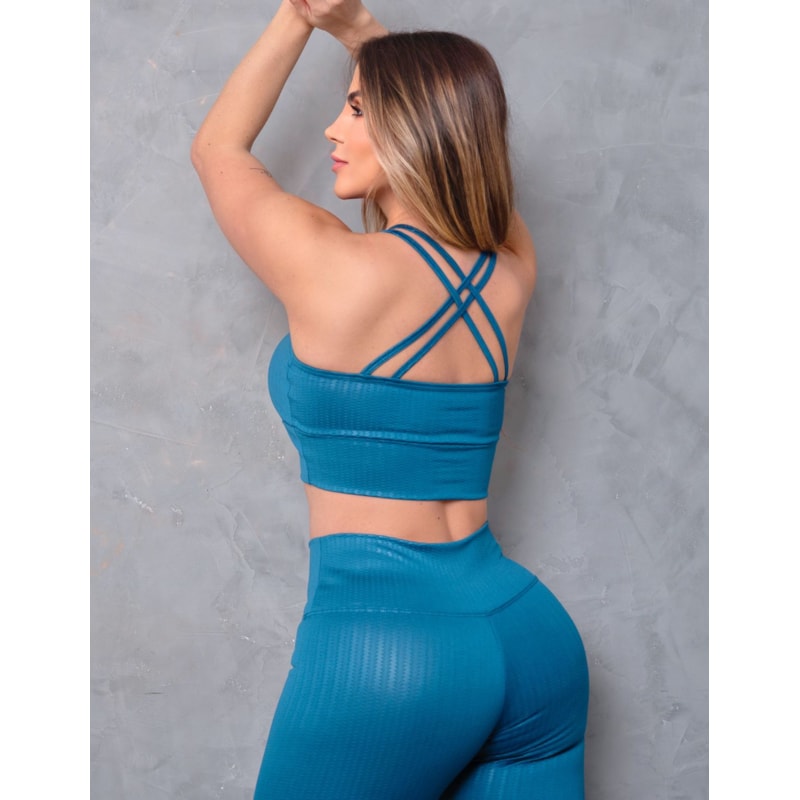 Conjunto para Academia em Cirre Texturizado Calça Legging e Top Moda Fitness