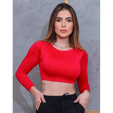Cropped Fitness Feminino sem Bojo com Manga Longa