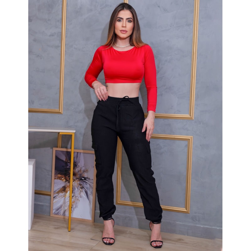 Cropped Fitness Feminino sem Bojo com Manga Longa