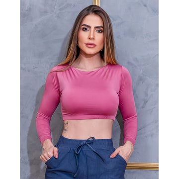 Cropped Manga Longa Fitness Feminino sem Bojo Academia