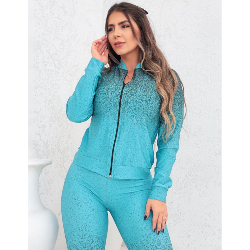 Trio Conjunto Legging Top e Casaco Bomber Roupa de Academia Fitness Inverno