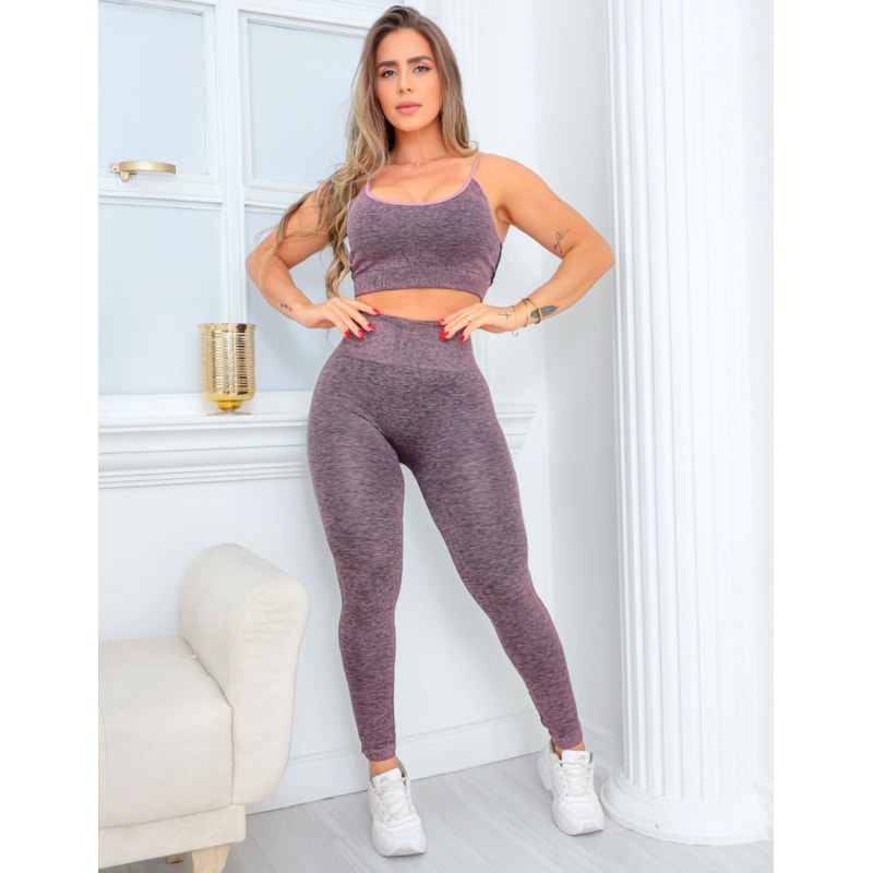 Trio Conjunto Feminino Empina Bumbum com Top Alcinha Calça Cintura Alta e Bermuda Ciclista