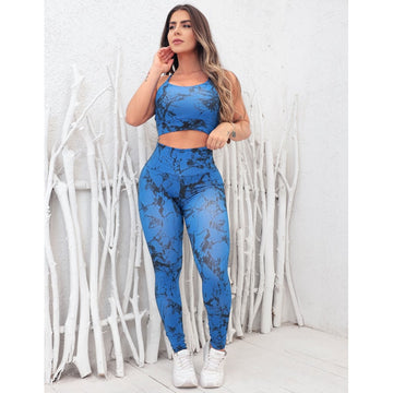 Look Feminino para Academia com Calça Legging e Top com Bojo Removível Marmorizado