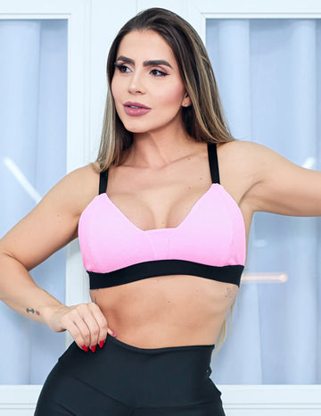 Top Feminino Fitness em Poliamida Texturizada com Bojo Removível