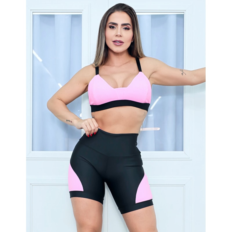 Top Feminino Fitness em Poliamida Texturizada com Bojo Removível