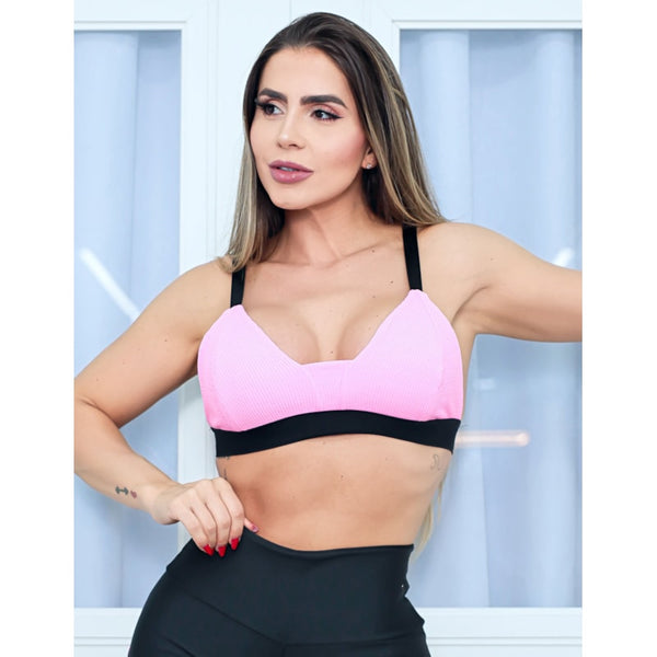 Top Feminino Fitness em Poliamida Texturizada com Bojo Removível