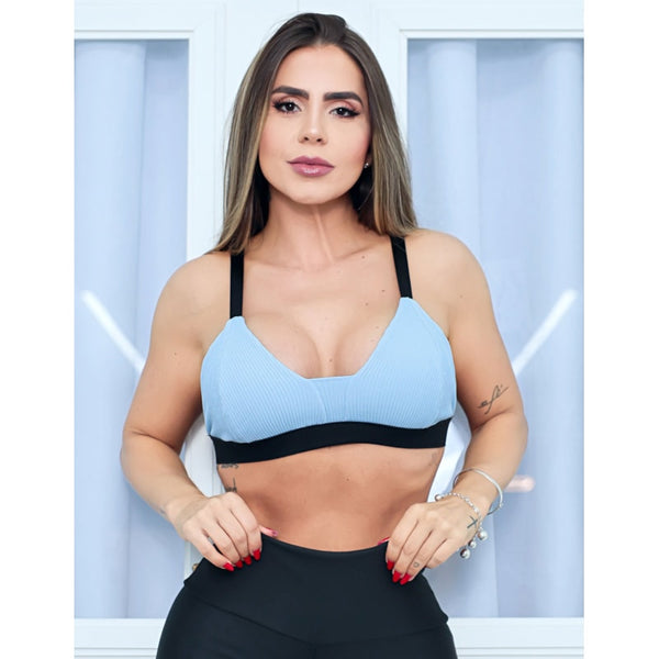 Top Fitness Feminino em Poliamida Texturizada com Bojo Removível
